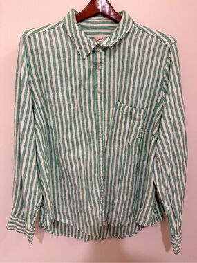 Universal Thread Green, White Striped Linen Blend Button-Down Shirt Size XXL